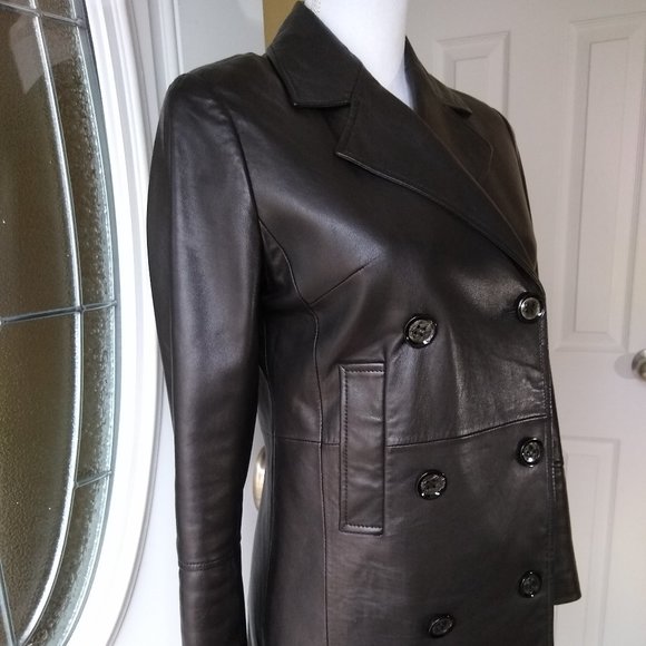 GENUINE Leather Double Breasted Jacket Blazer Coat - Picture 3 of 15